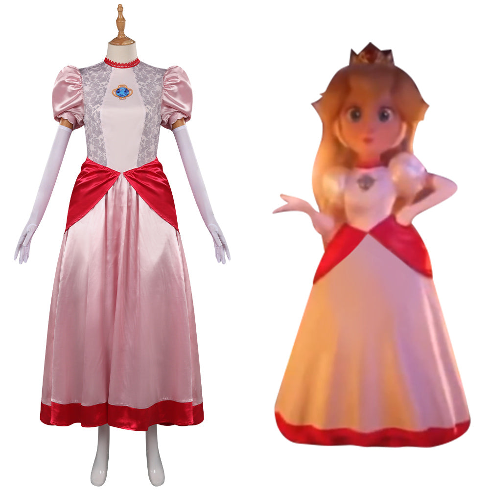 The Super Mario Princess Peach Cosplay Dress Costume Halloween Carnival Party Disguise Suit