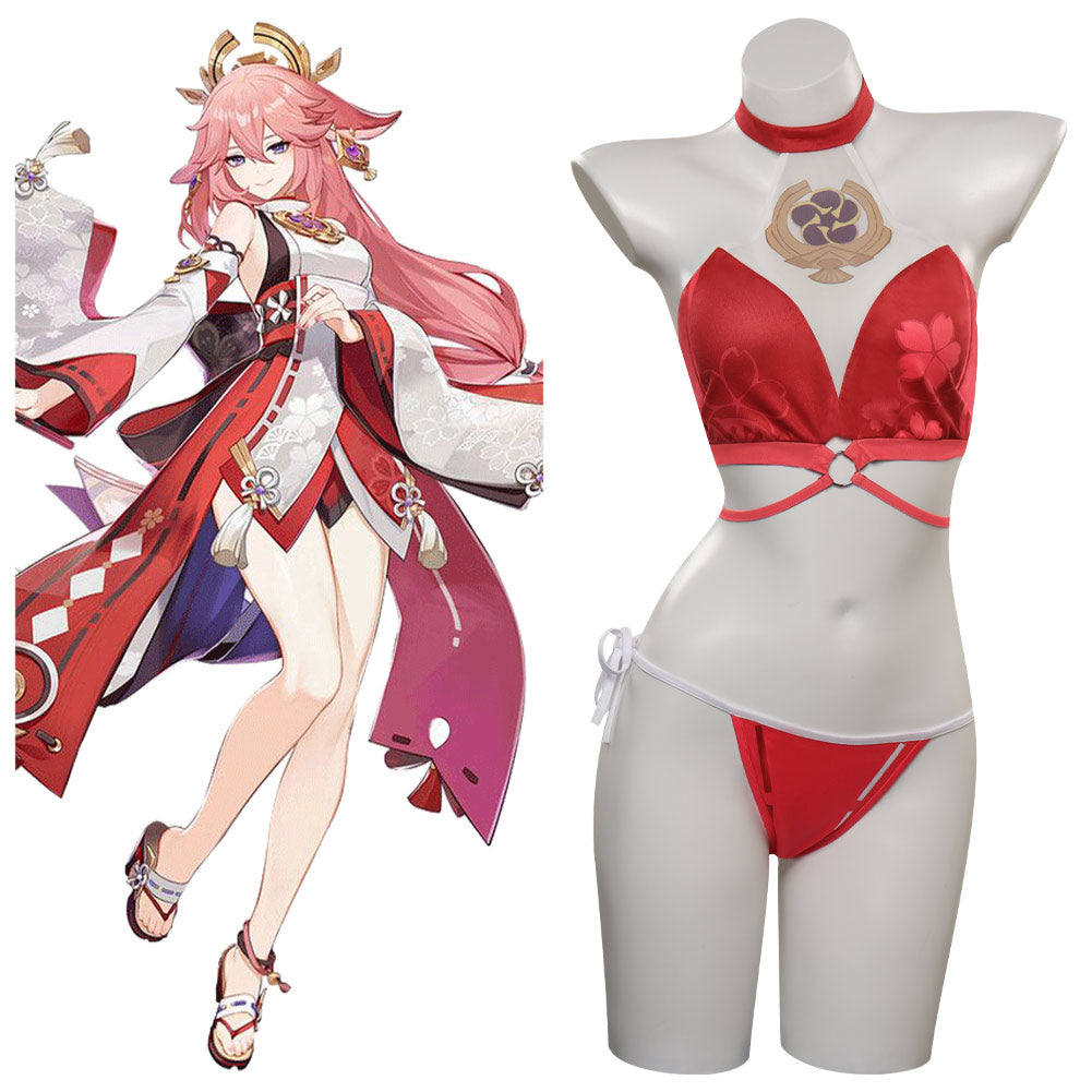 Genshin Impact Yae Miko Swimsuit Cosplay Costume Halloween Carnival Summer Party Disguise Suit