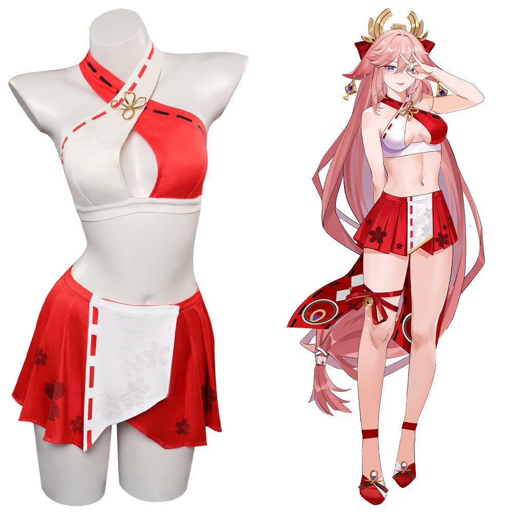 Game Genshin Impact Yae Miko Bikini Beach Swimsuit Set Halloween Carnival Party Outfits