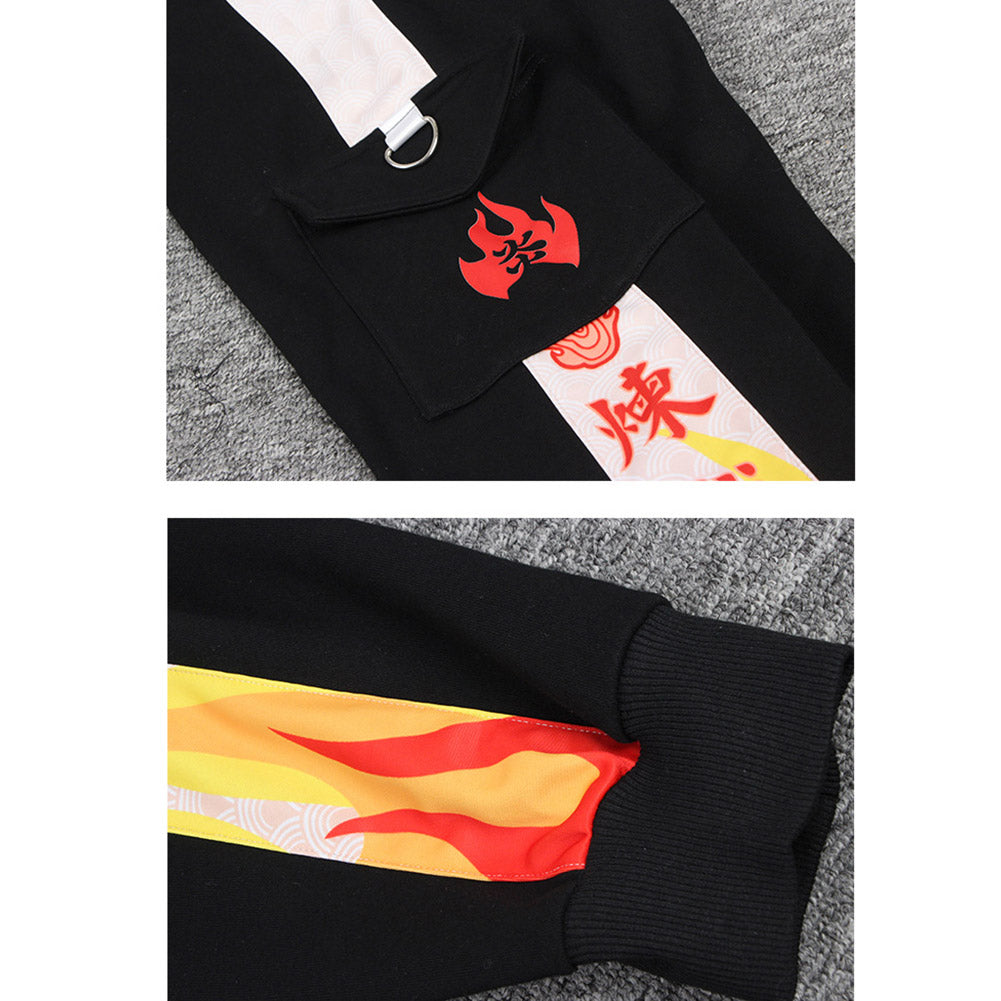 Demon Slayer Rengoku Kyoujurou Cosplay Pants Print Pocket Cargo Casual Loose Trousers Overalls