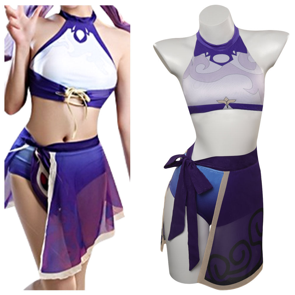 Genshin Impact Keqing Cosplay Costume Swimsuits Bikini Top Shorts Halloween Carnival Party Disguise Suit