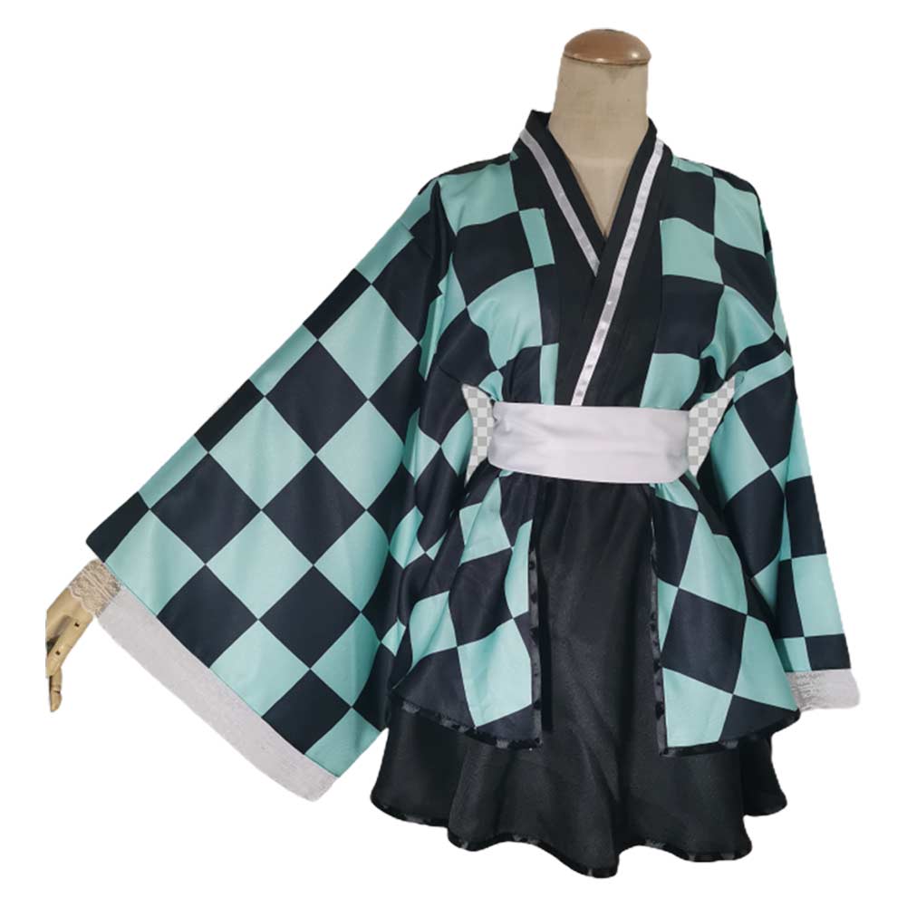 Anime Demon Slayer Kamado Tanjiro Lolita Dress Cosplay Costume Women Kimono Halloween Party Outfits
