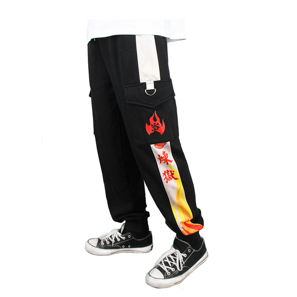 Demon Slayer Rengoku Kyoujurou Cosplay Pants Print Pocket Cargo Casual Loose Trousers Overalls