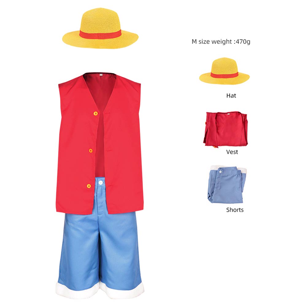 Kids Children One Piece Luffy Cosplay Costume Halloween Carnival Party Suit